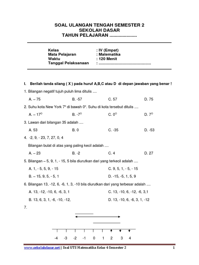 Soal Uts Matematika Kelas 4 Semester 2 Pdf Pdf