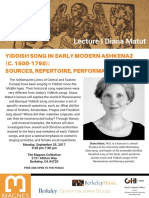 Lecture by Dr. Diana Matut On Yiddish Song in Early Modern Ashkenaz (C. 1500-1750) - Sources, Repertoire, Performance