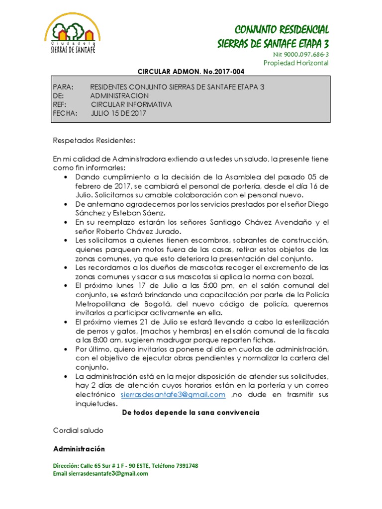 Circular 004 Circular Informativa | Violencia