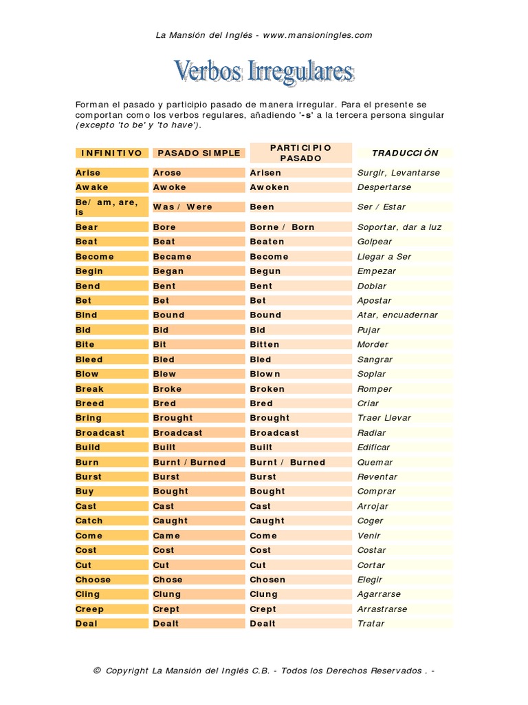 Verbos Irregulares PDF | PDF | Language Arts & Discipline