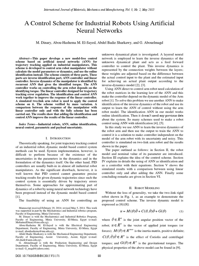 A Control Scheme For Industrial Robots Using Artificial Neural Networks ...