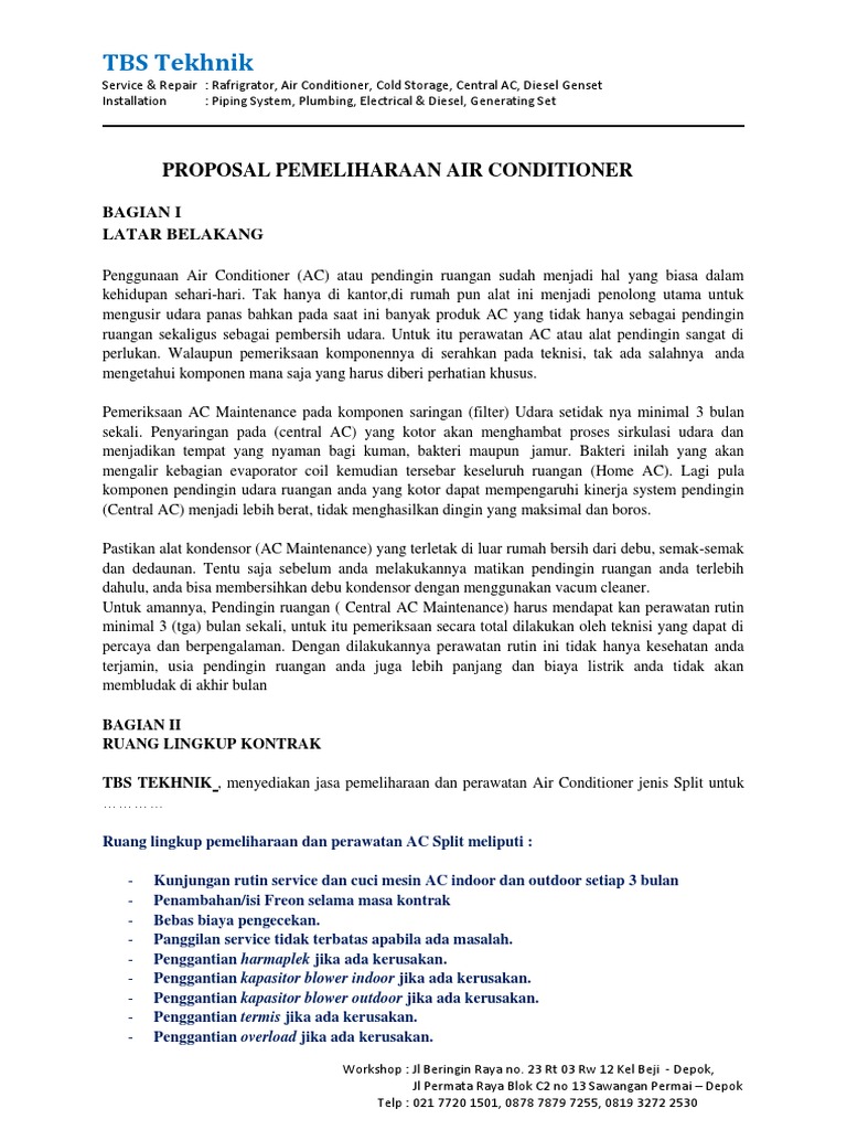 Proposal Pemeliharaan Air Conditioner | PDF | Teknologi & Rekayasa