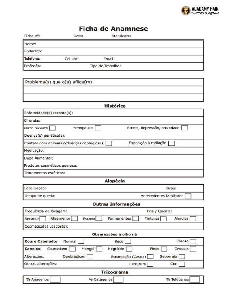 Ficha de Anamnese Capilar Retire A Sua Gratuitamente | PDF