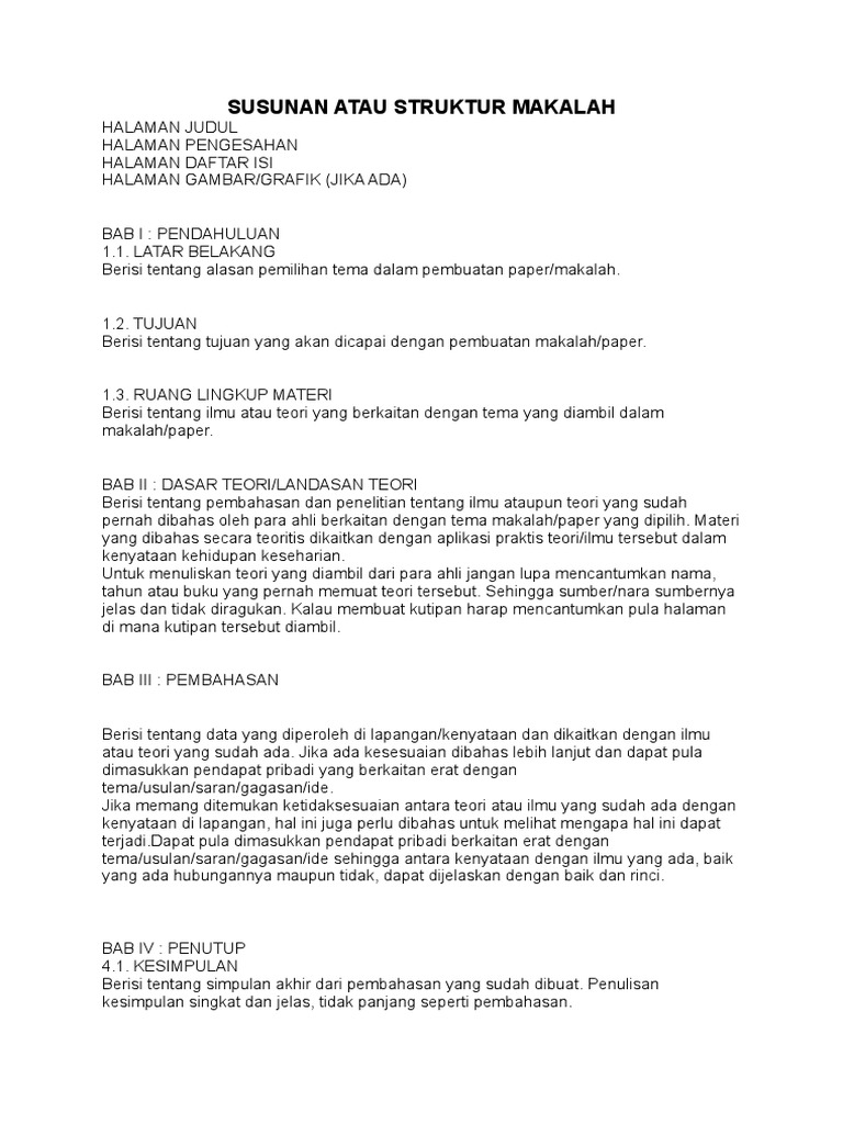 Susunan Atau Struktur Makalah | PDF