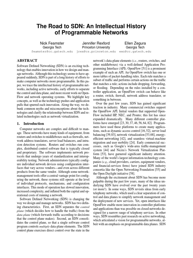 History of Software Defined Networking | PDF