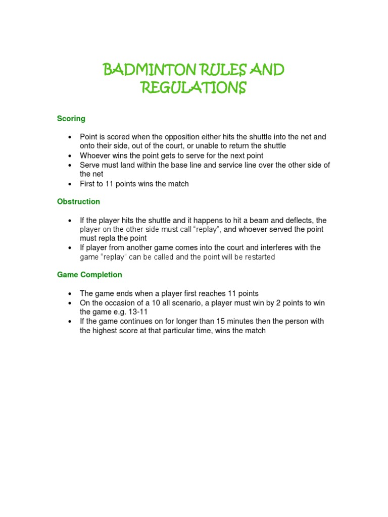 Shuttle Badminton Rules And Regulations – KGLWKW