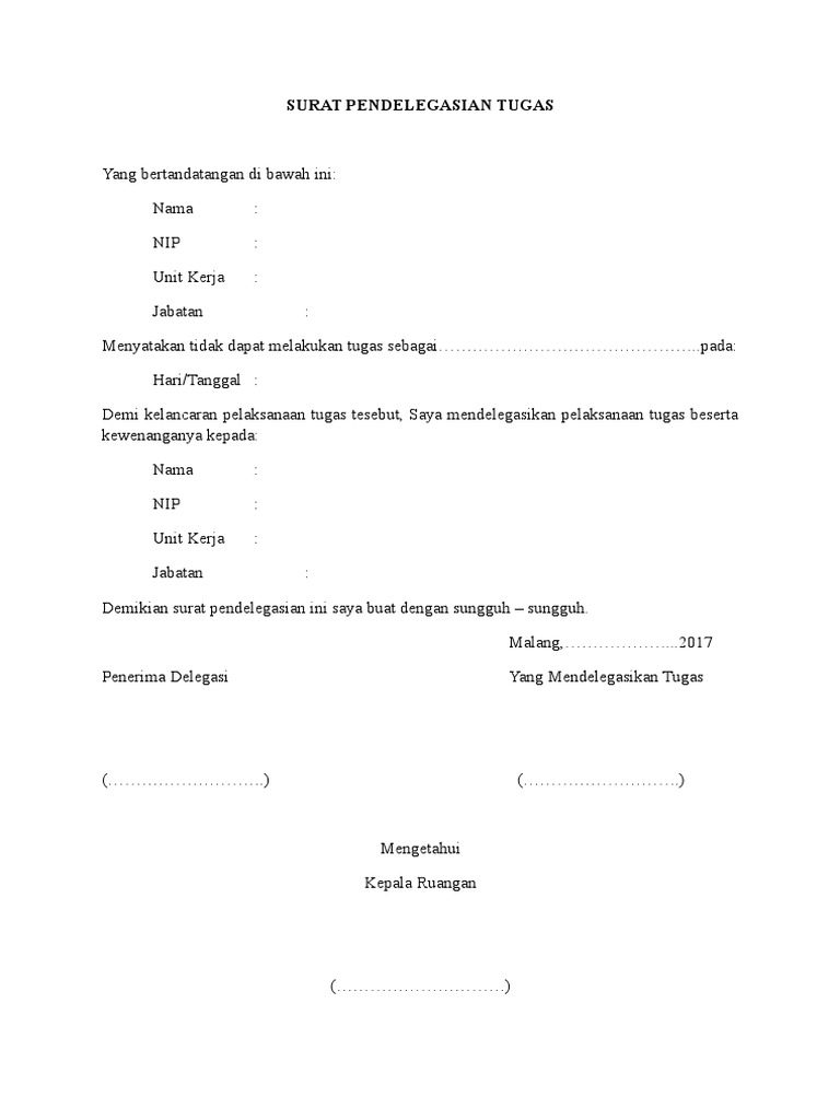 Surat Pendelegasian Tugas