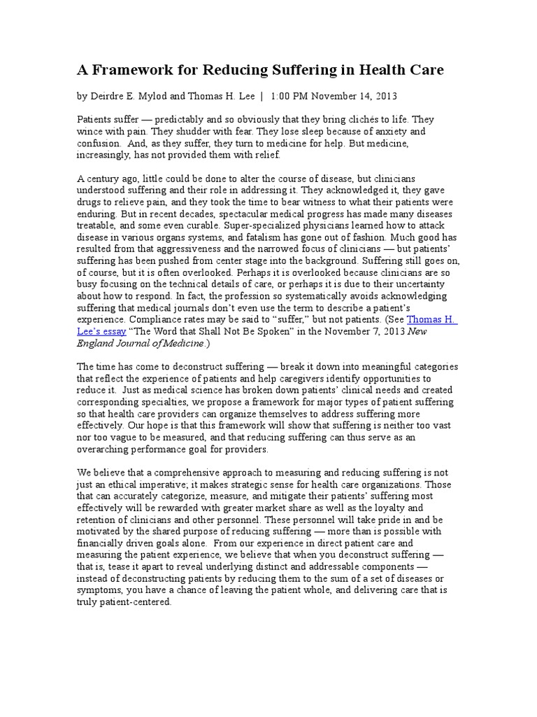 Framework for Reducing Patient Suffering | PDF | Suffering | Anxiety