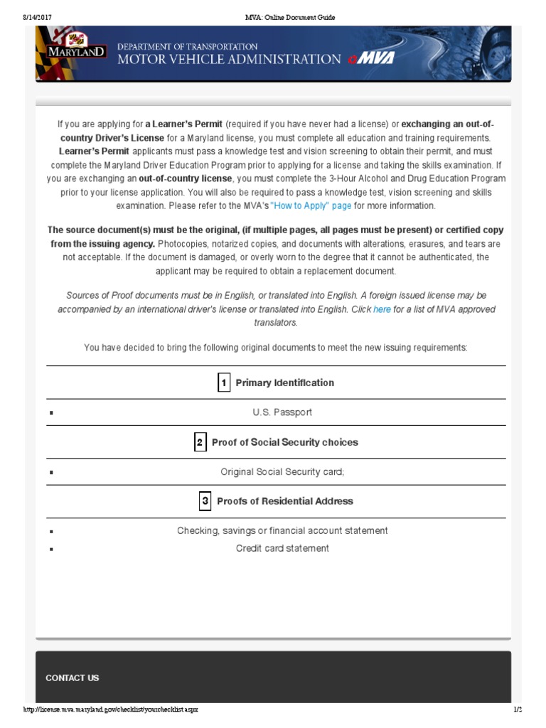 MVA Online Document Guide Driver's License Government And Personhood