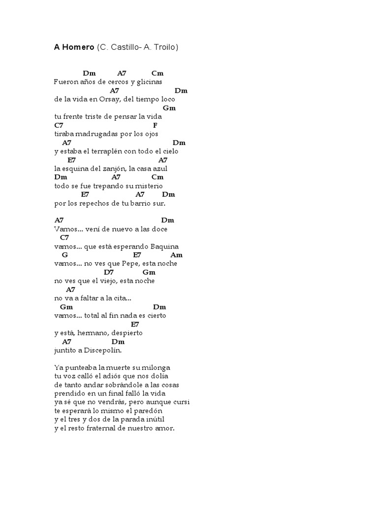 A Homero - Tango (Letra y Acordes) | PDF