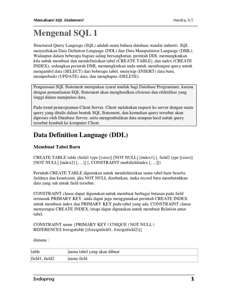Memahami SQL Statement | PDF