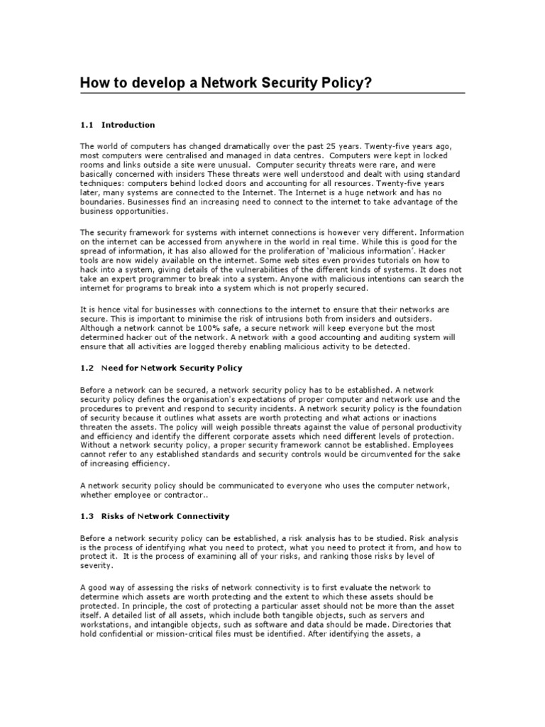 How To Develop A Network Security Policy | PDF