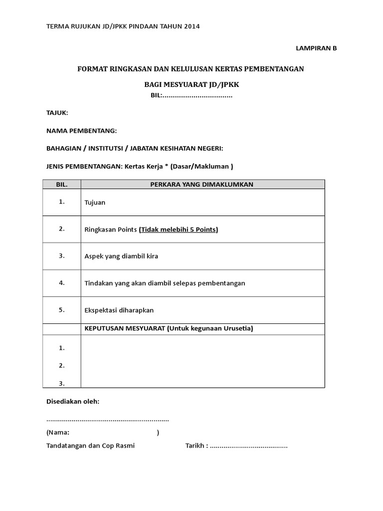 Lampiran B Format JD - JPPKK | PDF