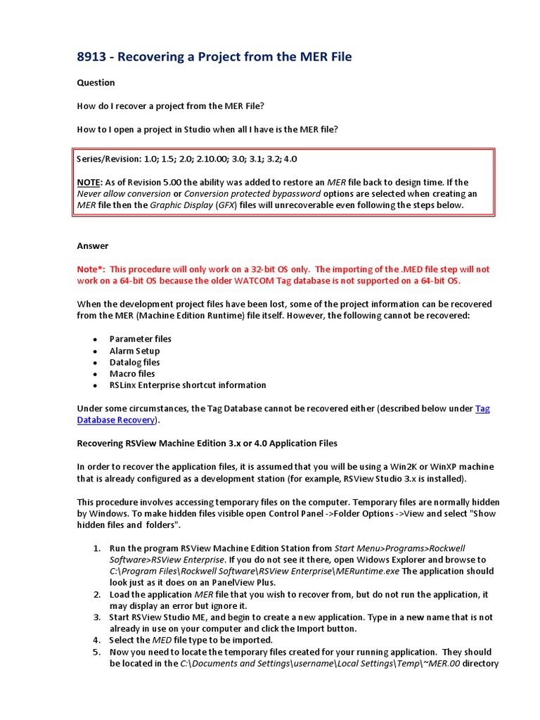 Recovering Projects from MER Files | PDF | Directory (Computing ...