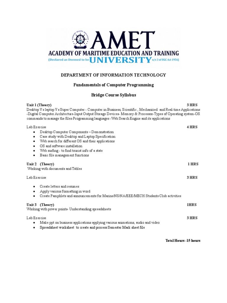 Computer Science Bridge Course Syllabus | PDF | Art | Technology ...