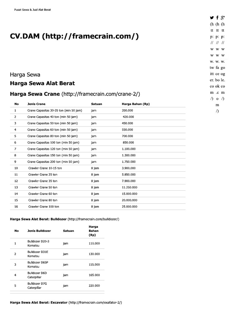 Harga Sewa Alat Berat Berkualitas SNI Harga Sewa Alat Berat Berkualitas SNI