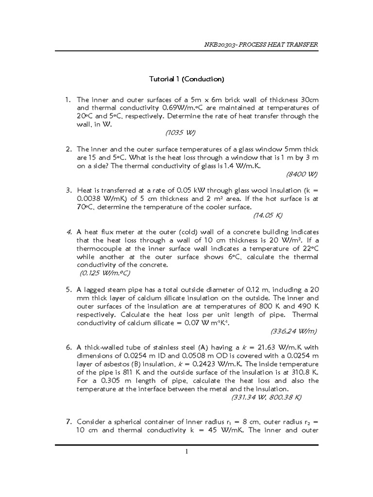Heat Transfer Tutorial Problems | PDF | Heat Transfer | Thermal Insulation