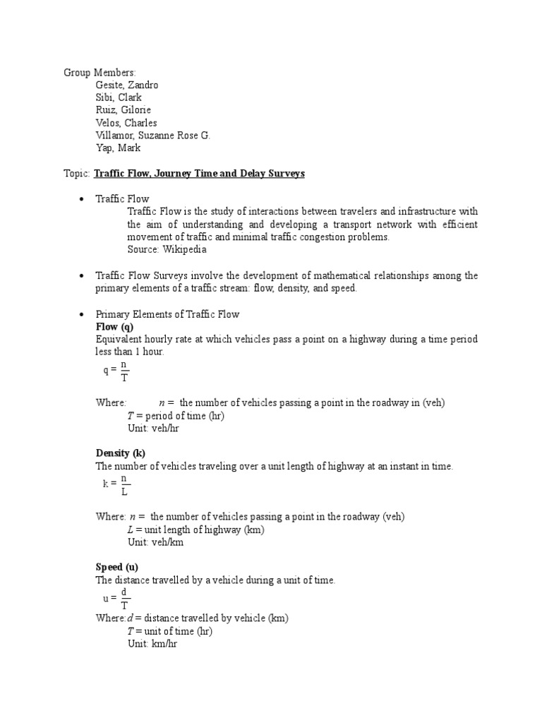 Traffic Flow and Survey Analysis | PDF | Traffic | Speed