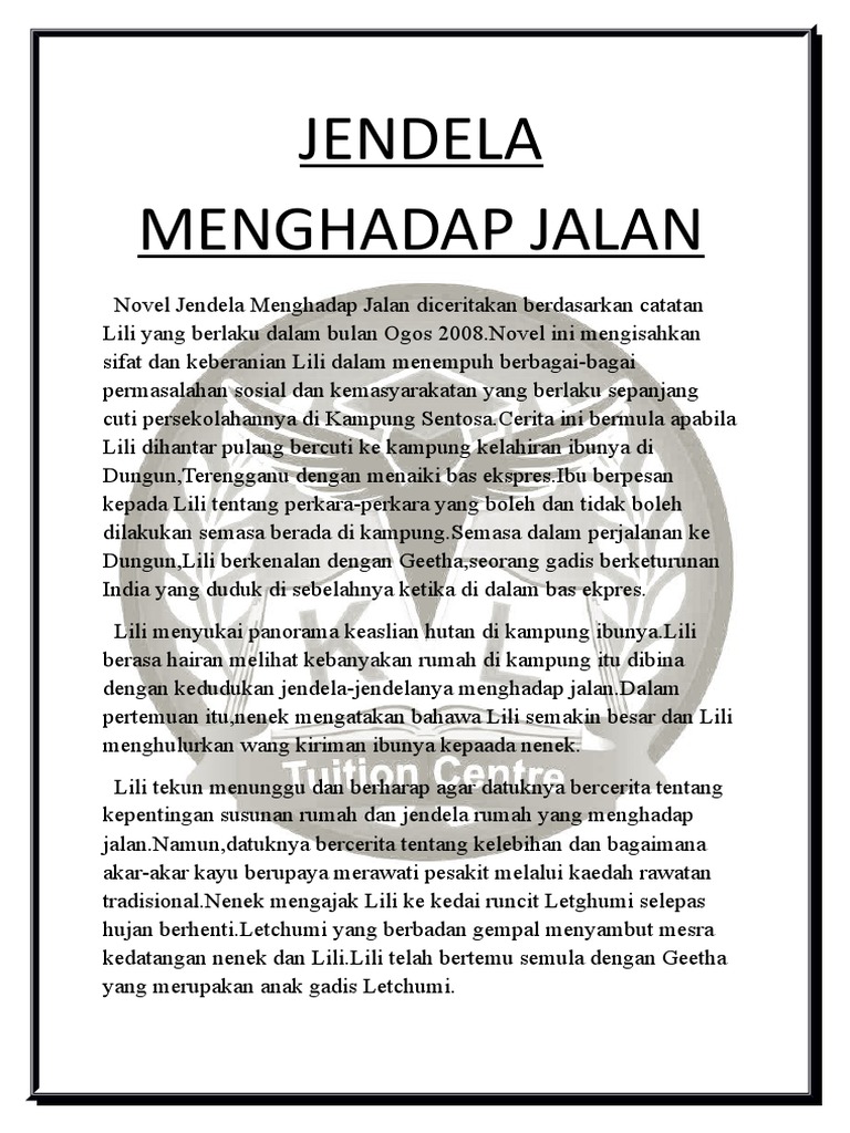 Novel Jendela Menghadap Jalan 华语翻译 Pdf