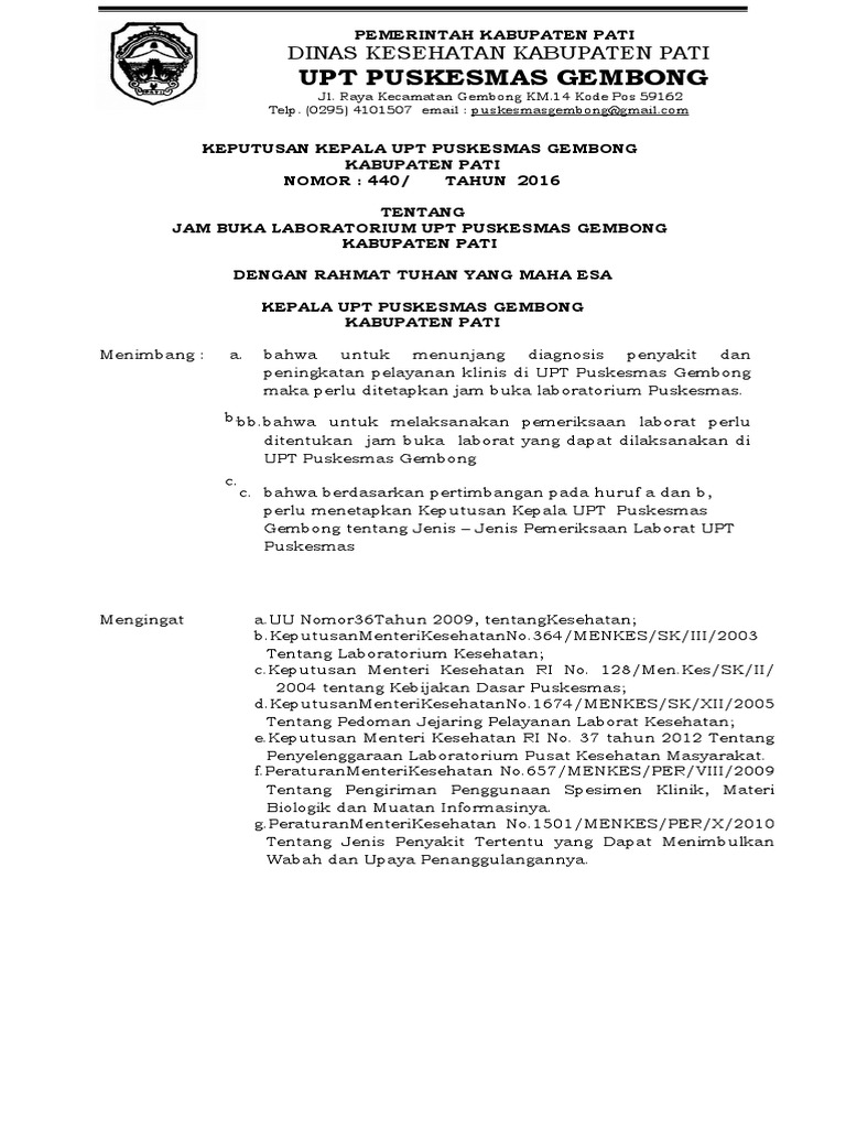 SK Jam Buka Laborat Puskesmas PDF