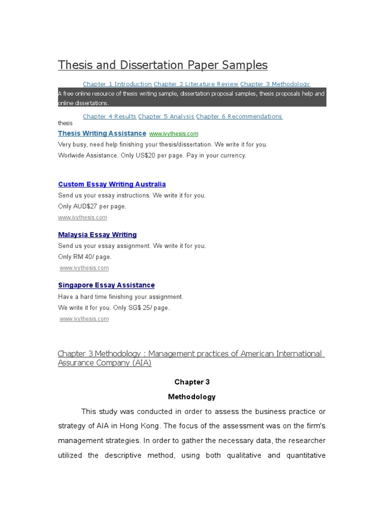 Thesis and Dissertation Paper Samples | PDF | Survey Methodology ...