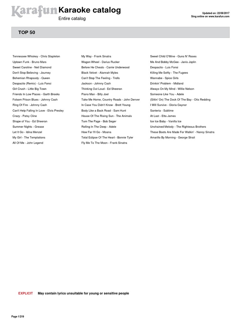 Karafun Catalog Pdf Popular Music Entertainment General