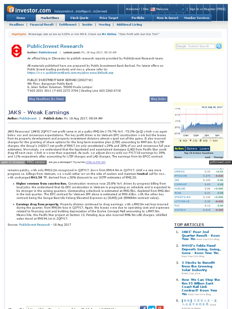 Klse I3investor Com M Blog Publicinvest 130249 Jsp Pdf Investing Stocks
