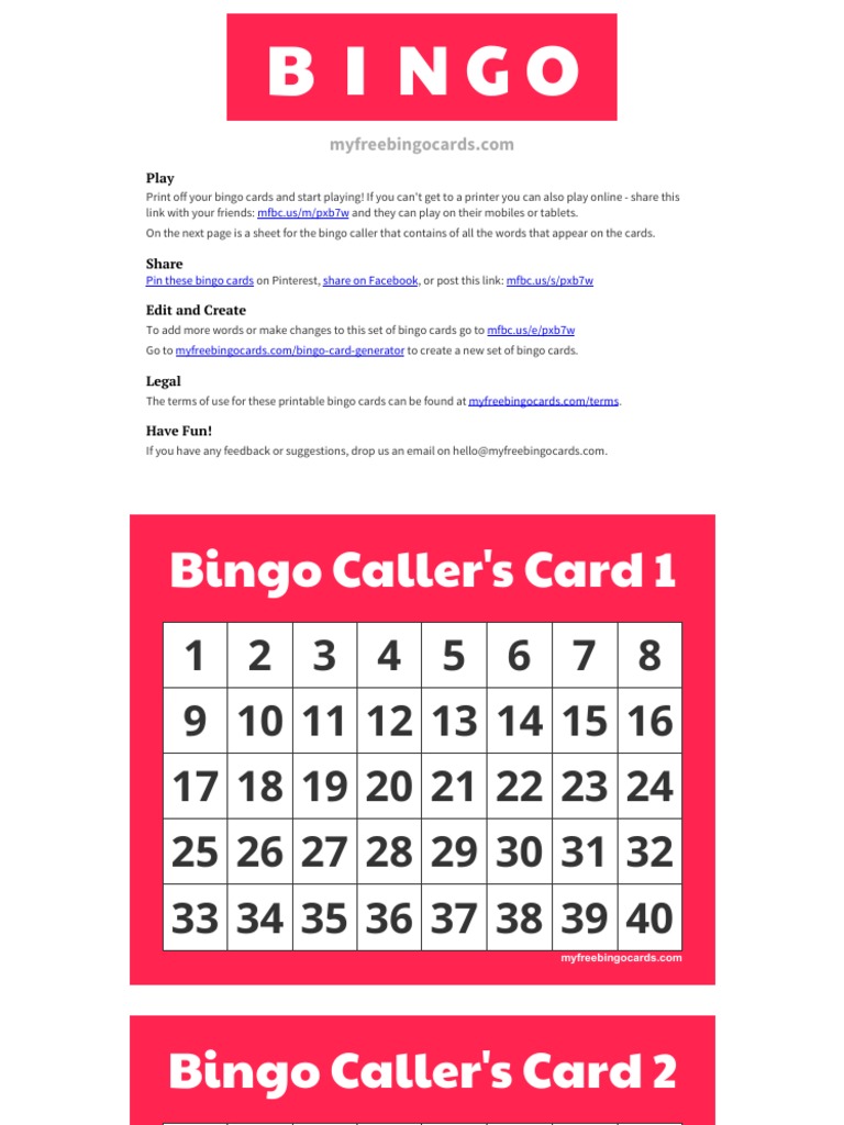 Free printable and virtual bingo card generator