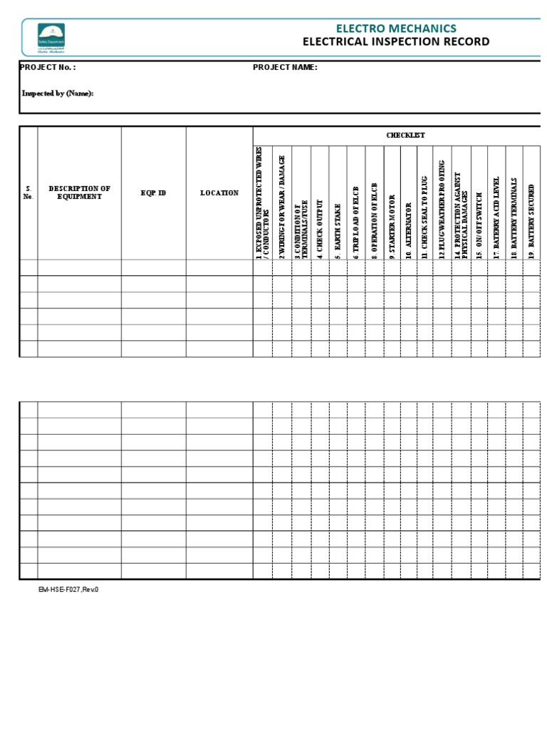 Electrical Inspection Checklist Report | PDF