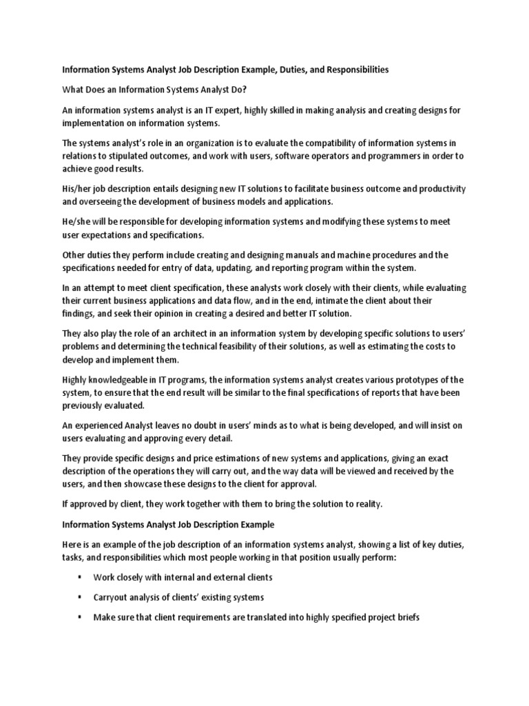 Information Systems Analyst Overview | PDF | Intelligence Analysis ...