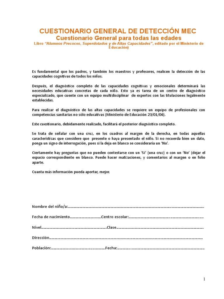 Cuestionario MEC | PDF | Creatividad | Ciencia cognitiva