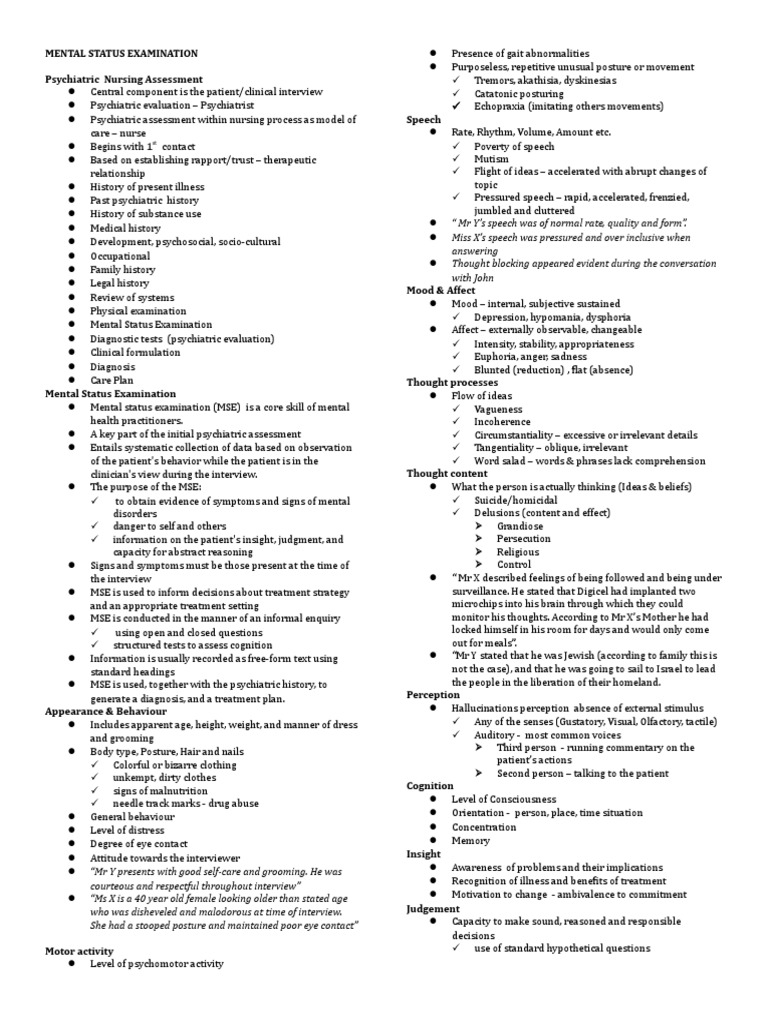 Mental Status Examination Psychiatric Nursing Assessment Speech | PDF ...