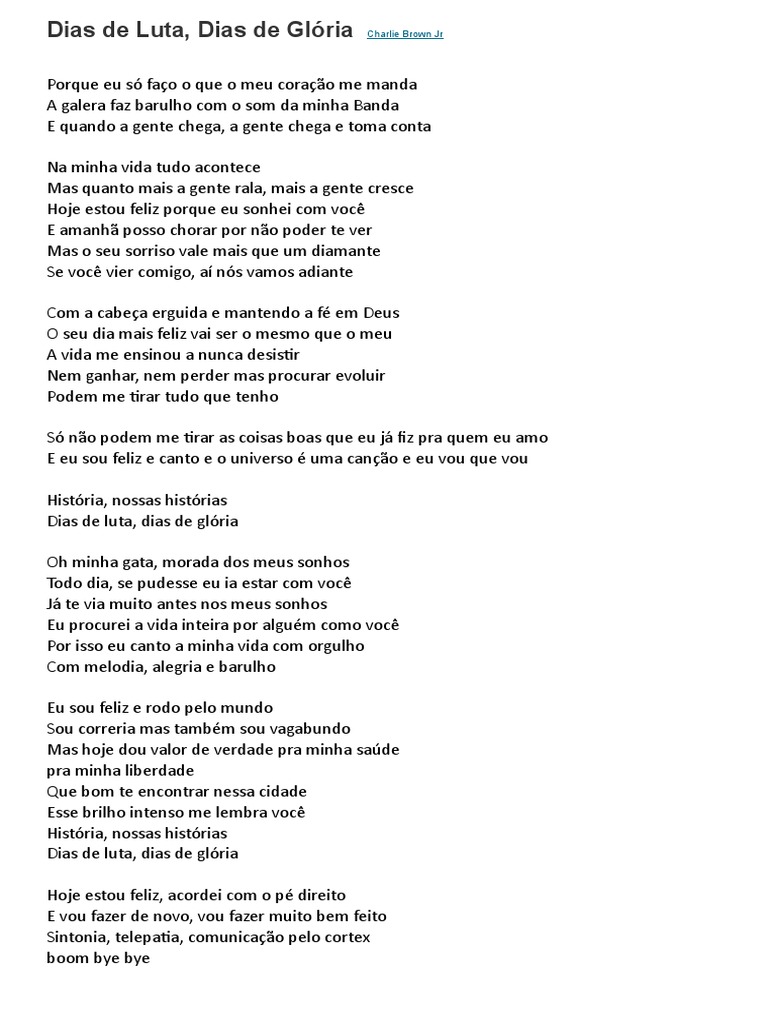 Historia Nossas Historias Dias De Luta Dias De Gloria Letra