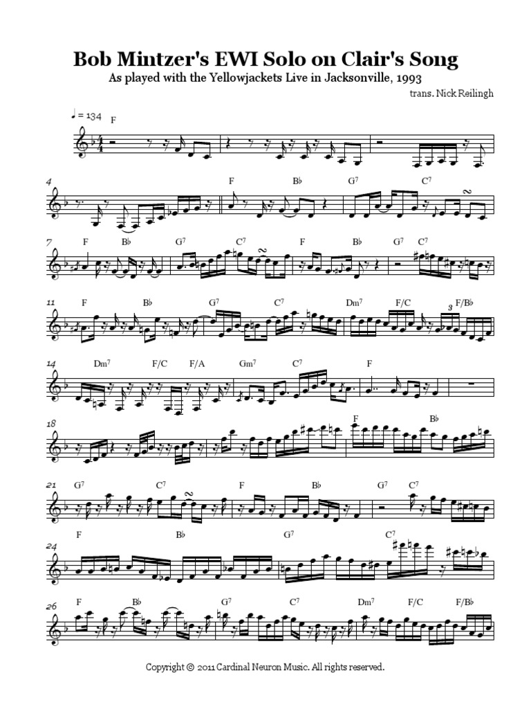 Bob Mintzers EWI Solo On Clairs Song | PDF | Droit d'auteur | Droit