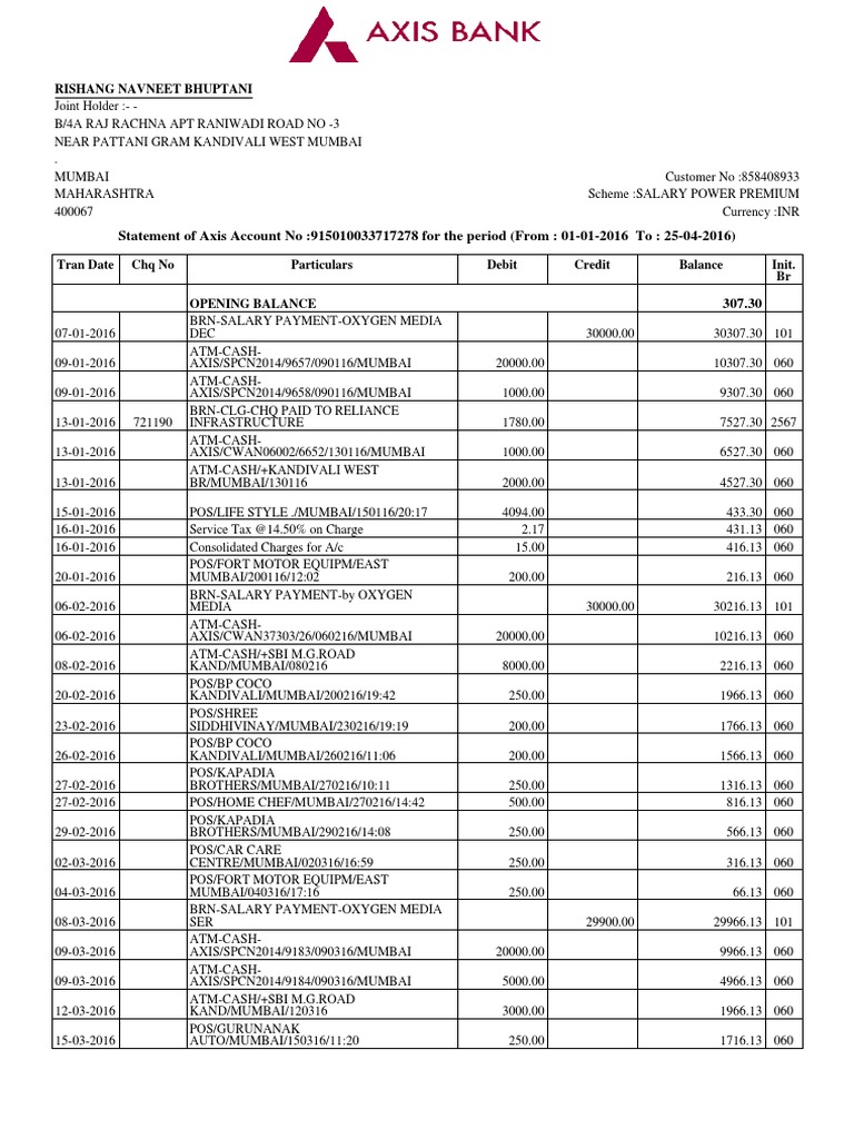 bank statement debit card overdraft
