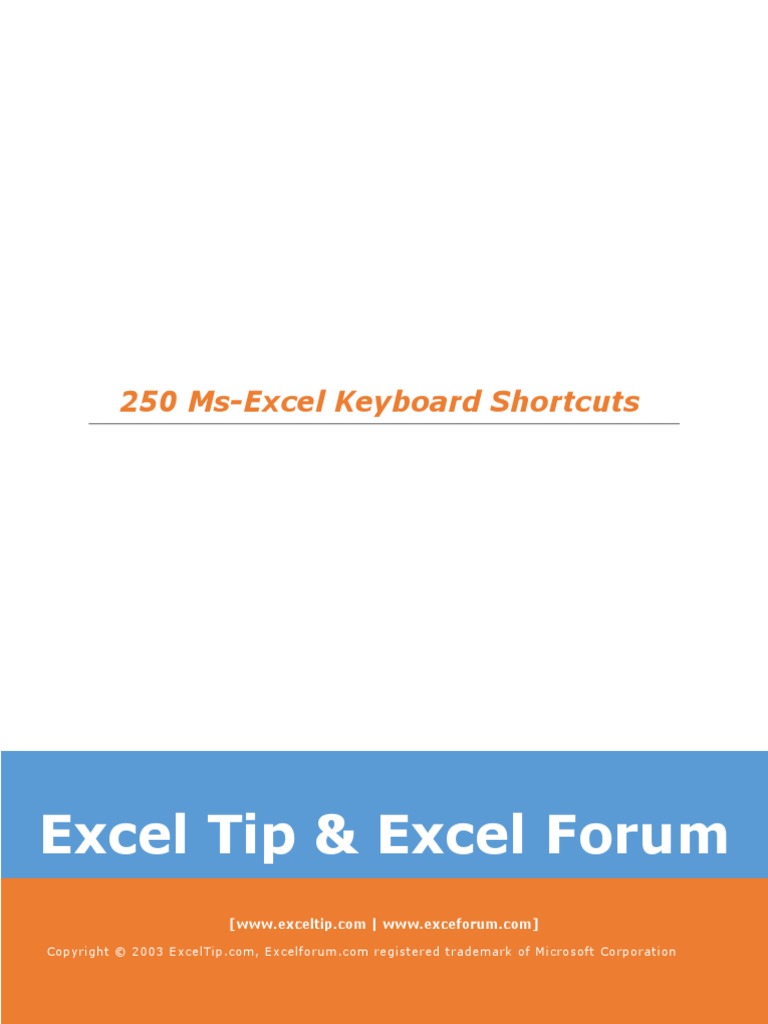 250 Ms Excel Keyboard Shortcuts PDF PDF Microsoft Excel Keyboard