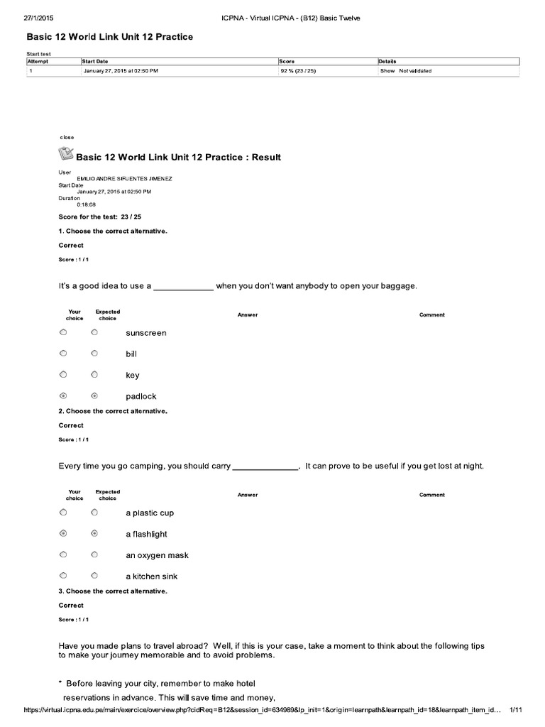 (B12) World Link Unit 12 Practice PDF | PDF