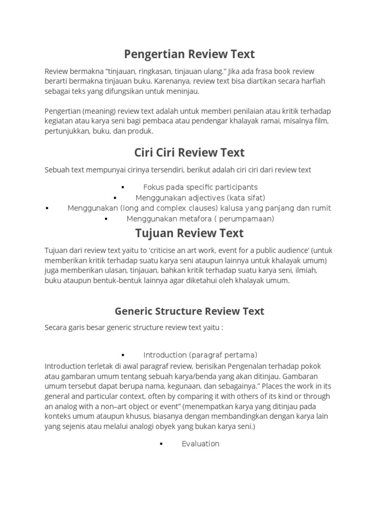 Pengertian dan Tujuan Review Text | PDF
