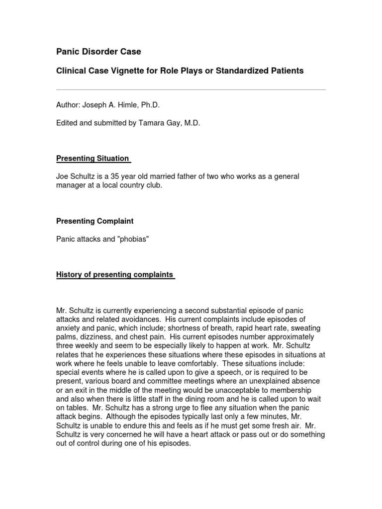 Panic Disorder Case PDF Panic Attack Panic Disorder