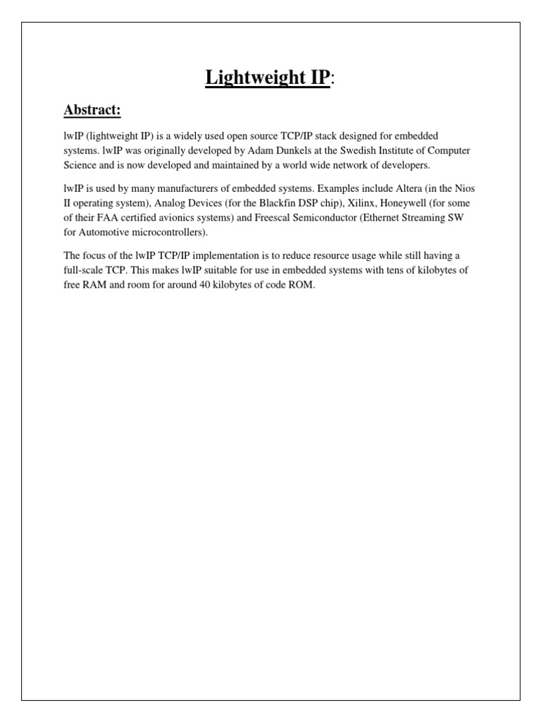 lwIP: TCP/IP for Embedded Systems | PDF
