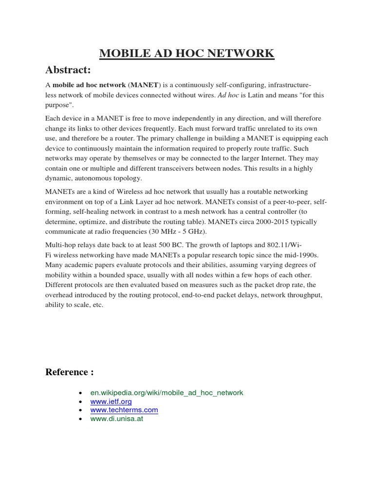 Understanding Mobile Ad Hoc Networks | PDF | Computers