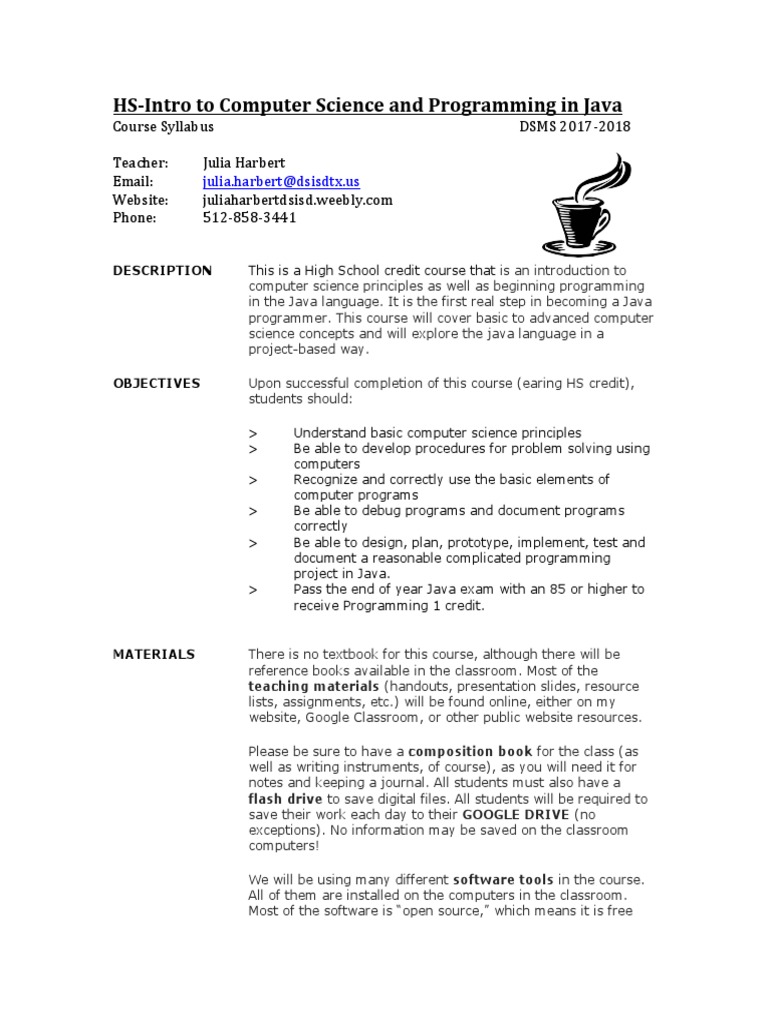 2017 2018 Hs Intro To Computer Science and Programming Syllabus | PDF ...
