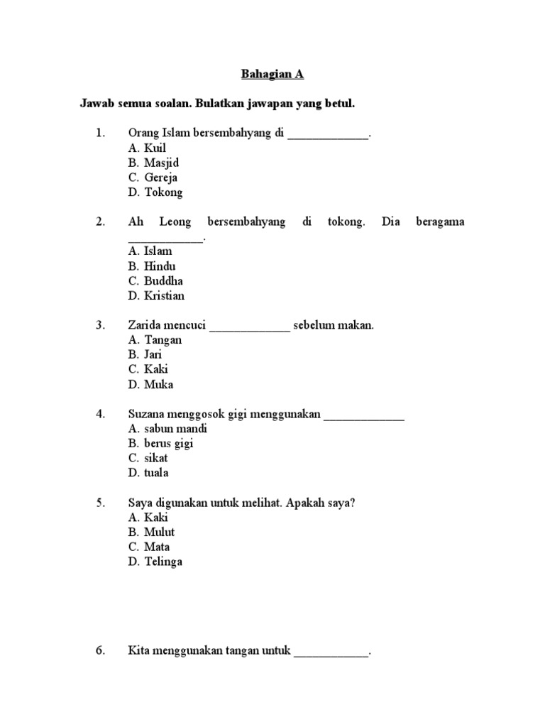 Soalan Dan Jawapan Peperiksaan Akhir Tahun Darjah 4 