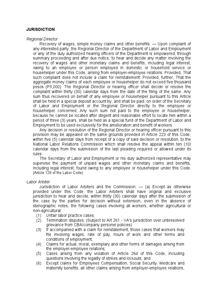 Jurisdiction(Labor Code)