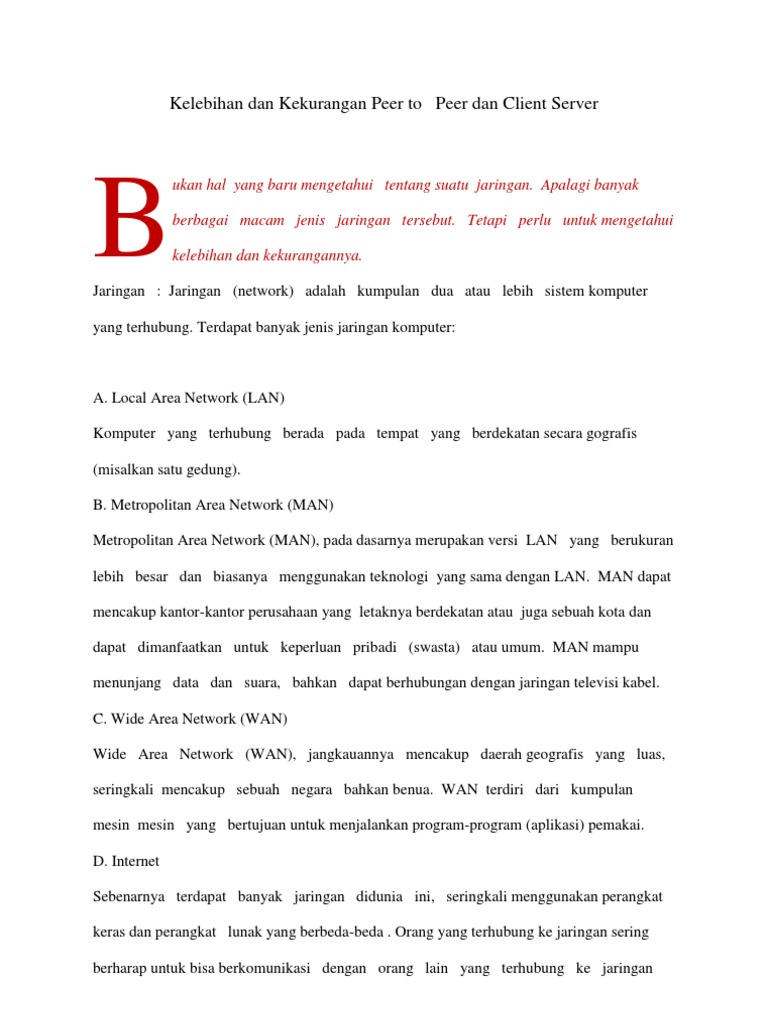 Kelebihan Dan Kekurangan Peer To Peer Dan Client Server | PDF