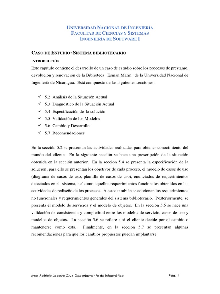 Caso de Estudio: Sistema Bibliotecario UNI | PDF | Caso de uso ...