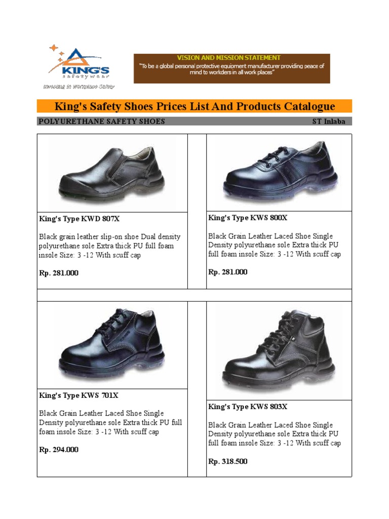 King's Safety Shoes Prices List and Products Catalogue PDF Shoe