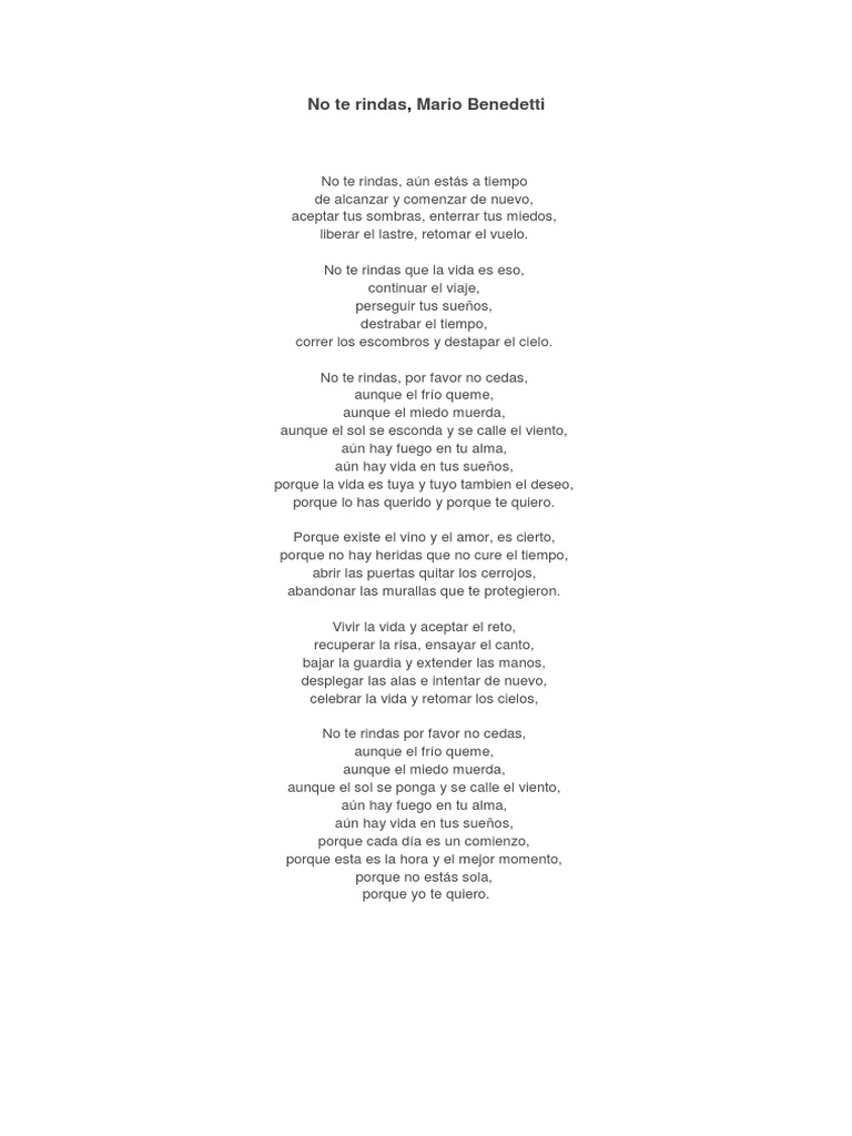No Te Rindas Mario Benedetti English