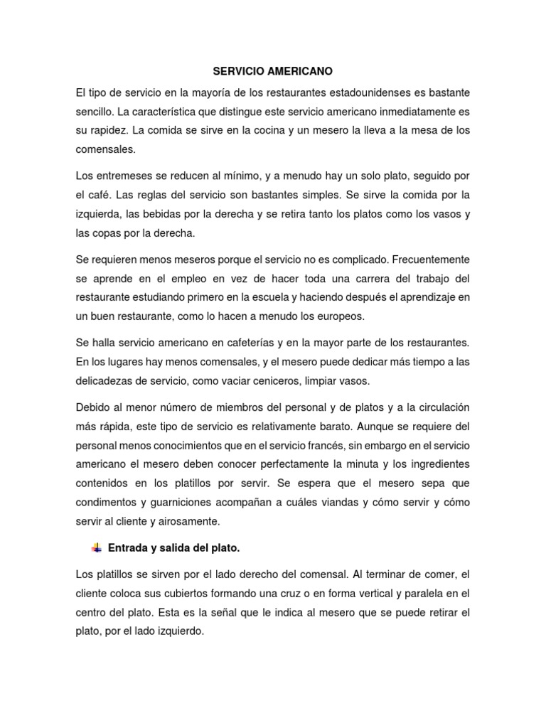 Servicio Americano Cafe Comida Y Bebida