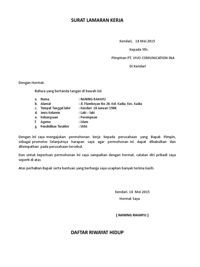 Download 64+ Contoh Surat Surat Lamaran Kerja Vivo Terbaru Gratis